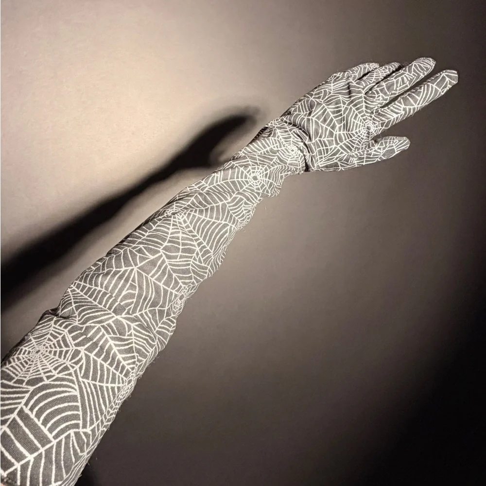 Black and Silver Spiderweb Long Opera Gloves